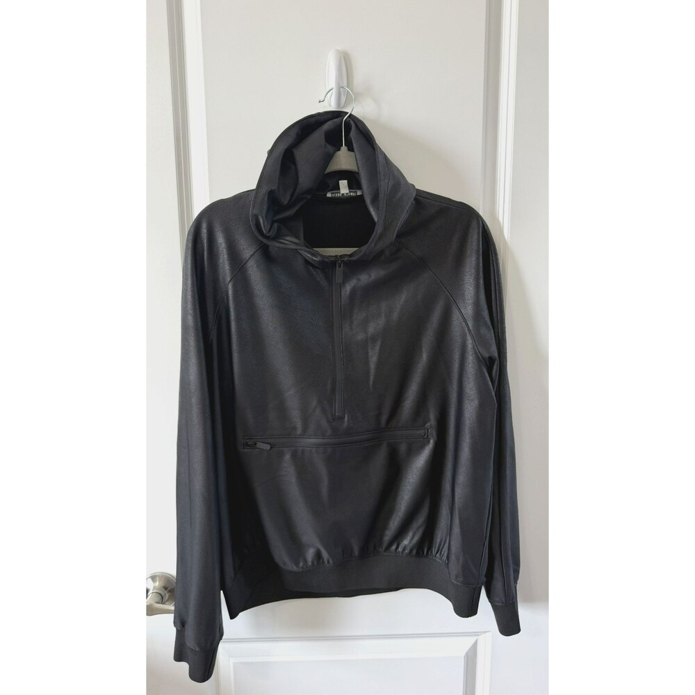 NWOT Anthropology Maison d’Amelie black faux leather 1/2 zip pullover hoodie L